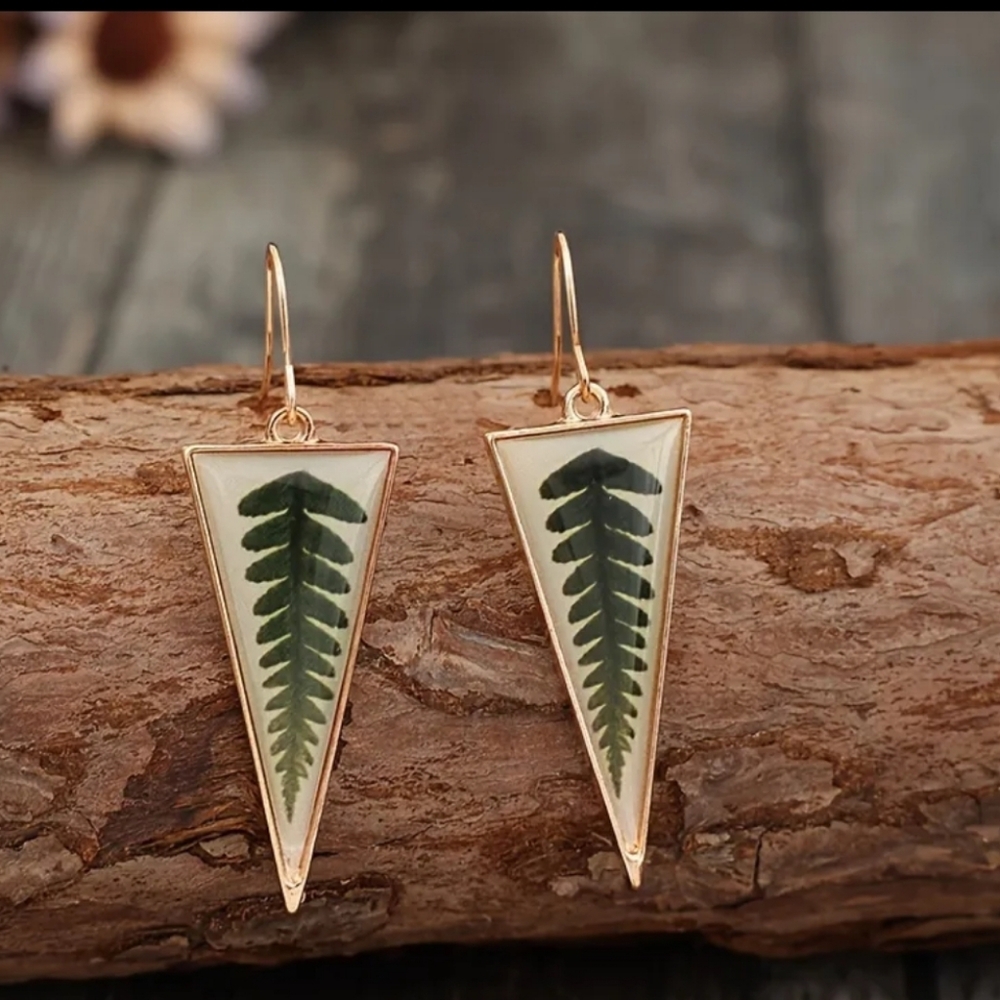 Golden Triangle Fern Drop Earrings - Women Jewelry